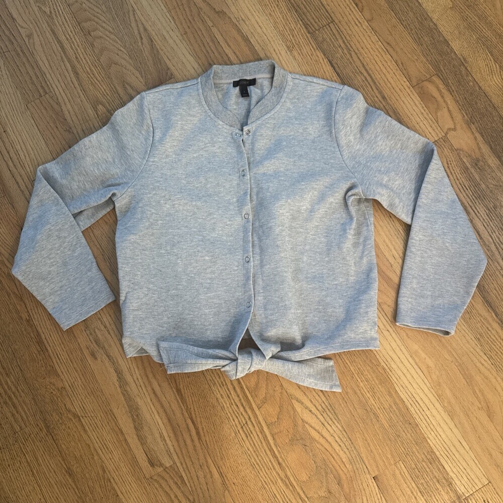 J.Crew Jacket Tie Front Cardigan Sweater Snap Long Sleeve Shirt Gray Women Large